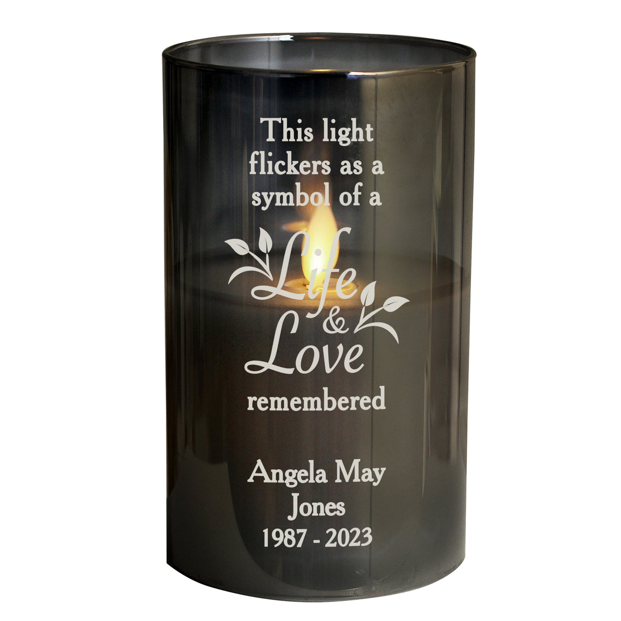Personalised Life & Love Memorial Smoked LED Candle: 5 - LED Lighting By Gift Moments