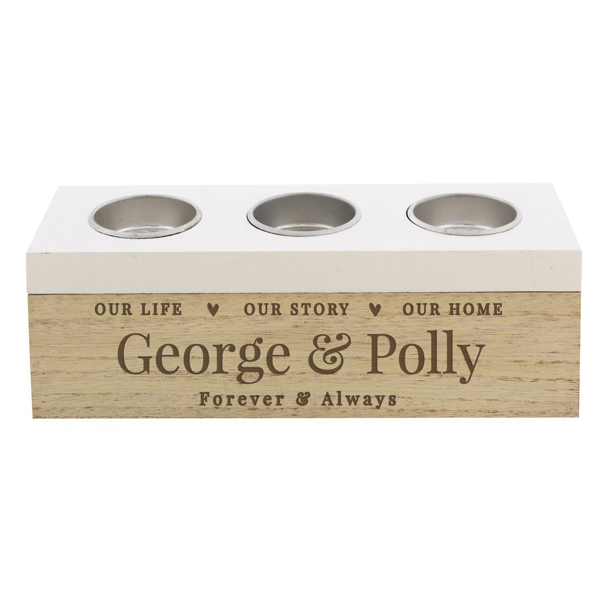 Personalised Our Life Story & Home Triple Tea Light Box: 4 - Candle Holders By Gift Moments