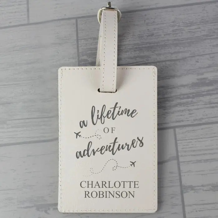 Personalised ’Lifetime of Adventures’ Cream Luggage Tag - Shop Luggage Tags At Gift Moments - 1