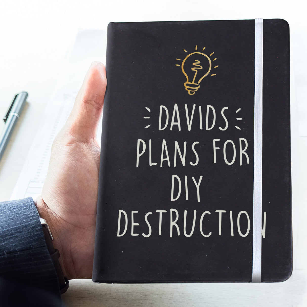 Personalised Light Bulb Black Hardback Notebook - Shop Notebooks At Gift Moments - 4