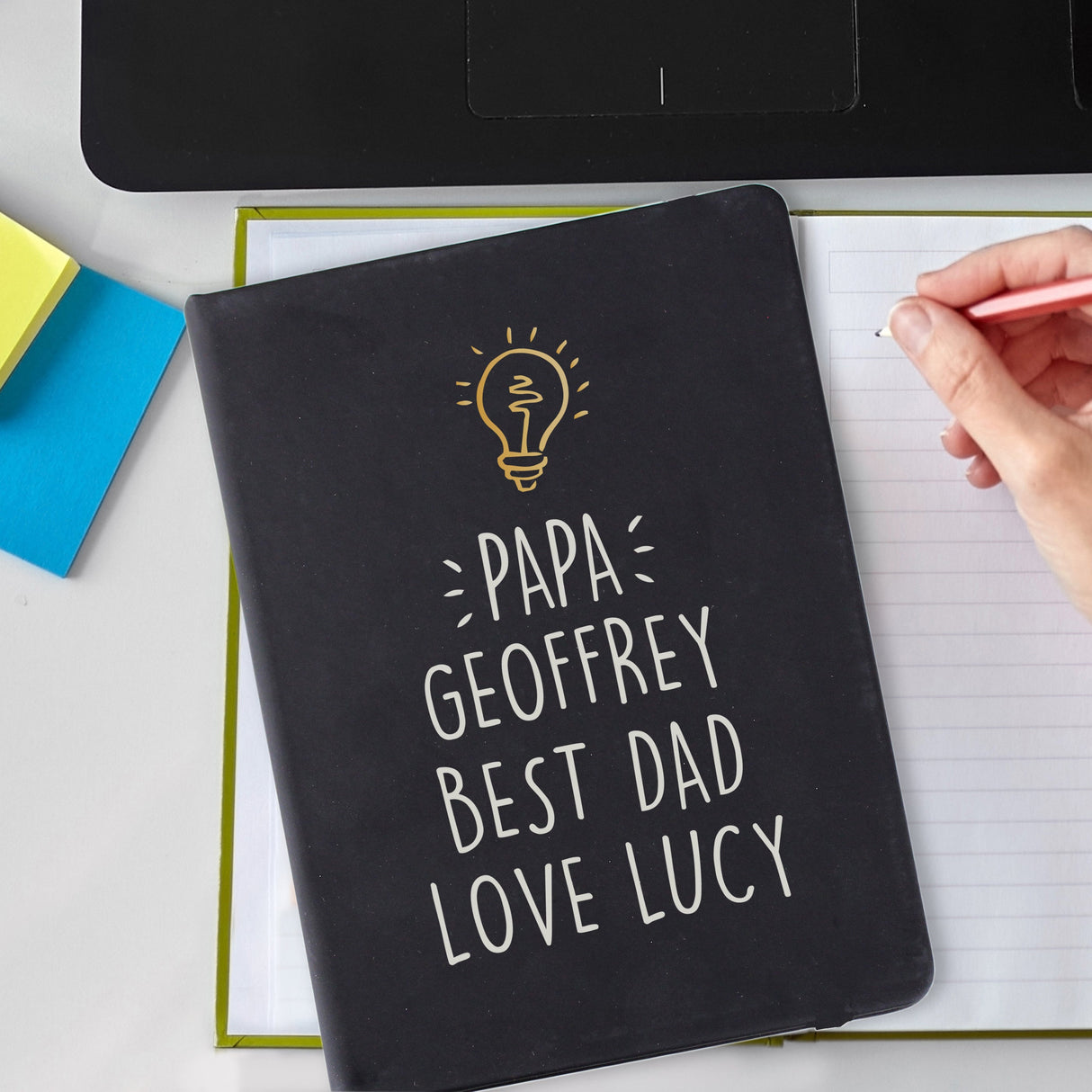 Personalised Light Bulb Black Hardback Notebook - Shop Notebooks At Gift Moments - 1