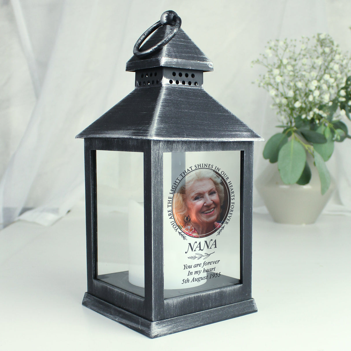 Personalised Light In Our Hearts Photo Upload Black Lantern - Shop LED Lighting At Gift Moments - 1
