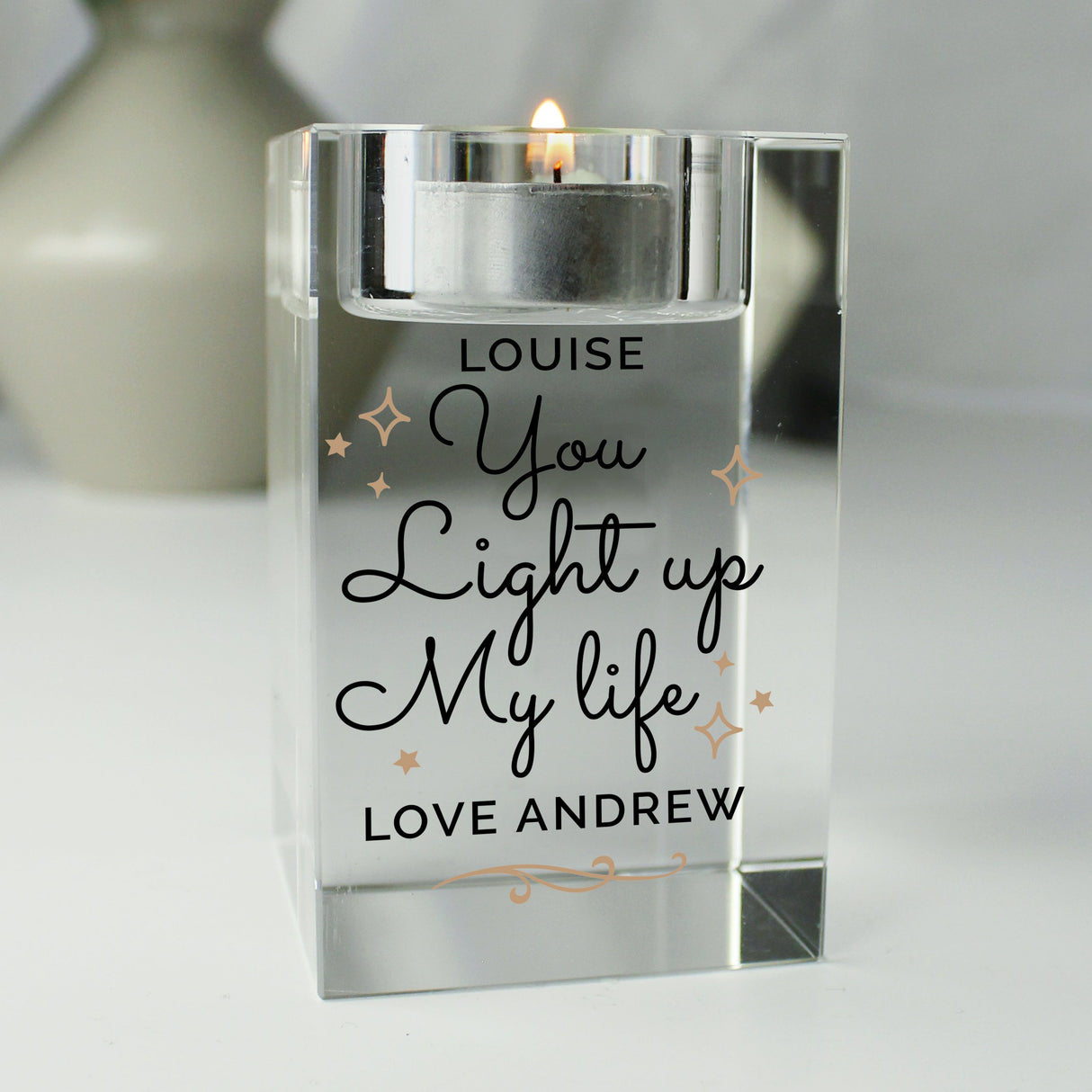 Personalised You Light Up My Life Glass Tea Light Holder: 1 - Candle Holders By Gift Moments