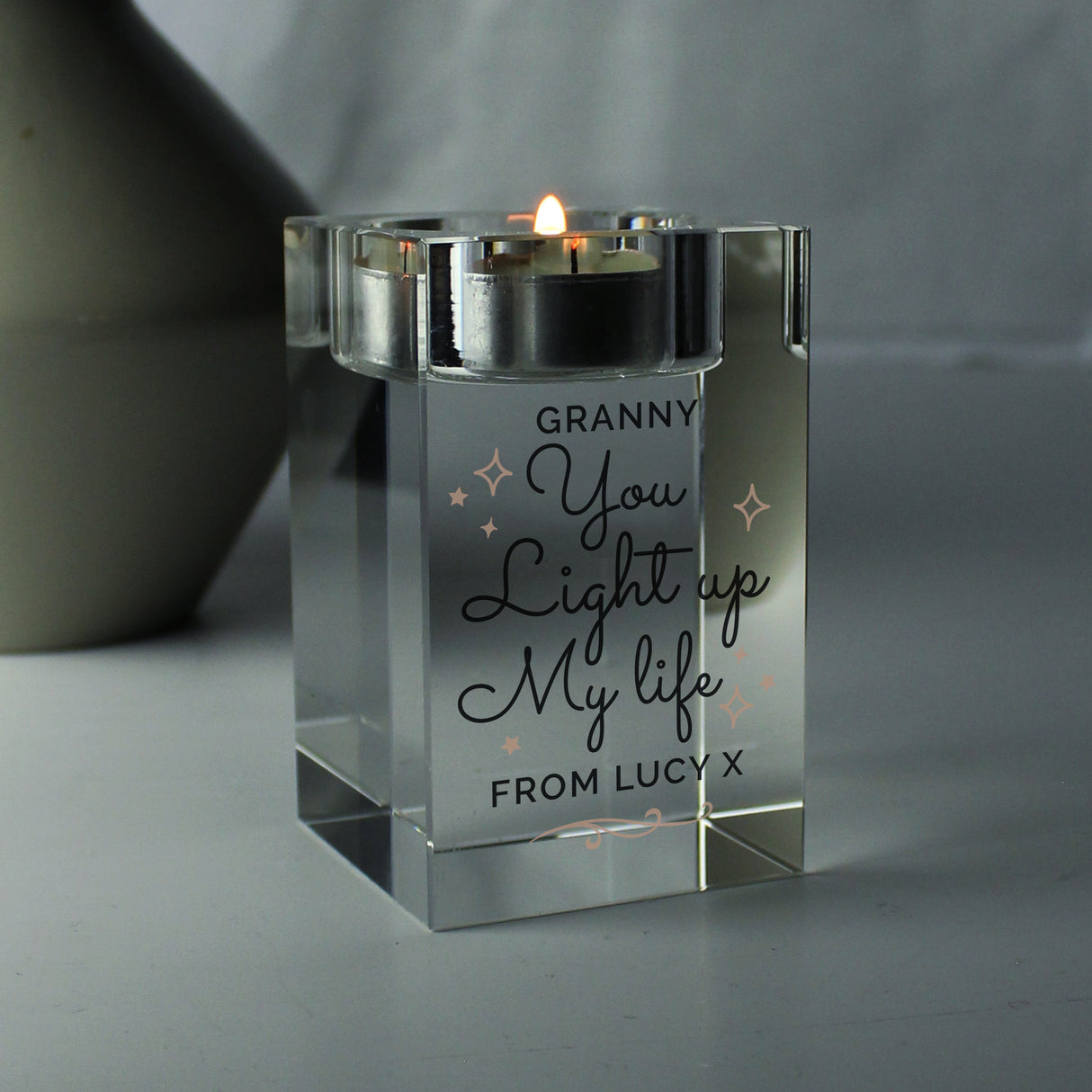 Personalised You Light Up My Life Glass Tea Light Holder: 2 - Candle Holders By Gift Moments