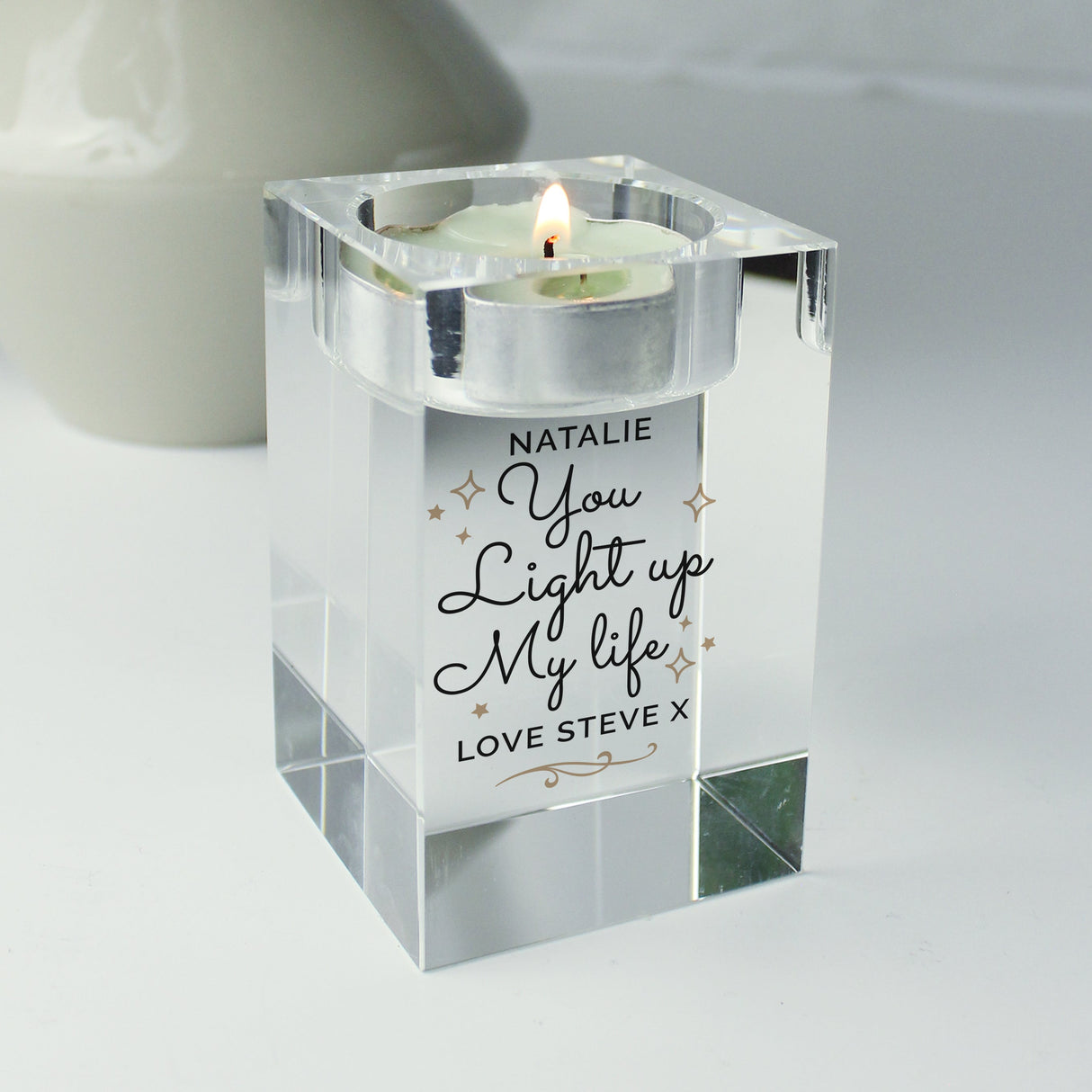 Personalised You Light Up My Life Glass Tea Light Holder: 4 - Candle Holders By Gift Moments