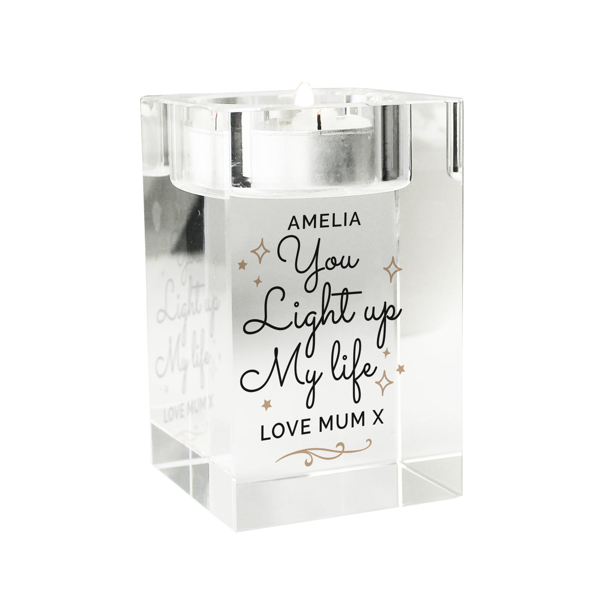 Personalised You Light Up My Life Glass Tea Light Holder: 5 - Candle Holders By Gift Moments