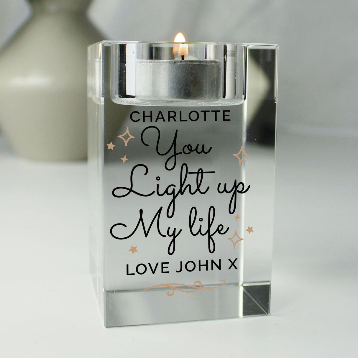 Personalised You Light Up My Life Glass Tea Light Holder: 3 - Candle Holders By Gift Moments