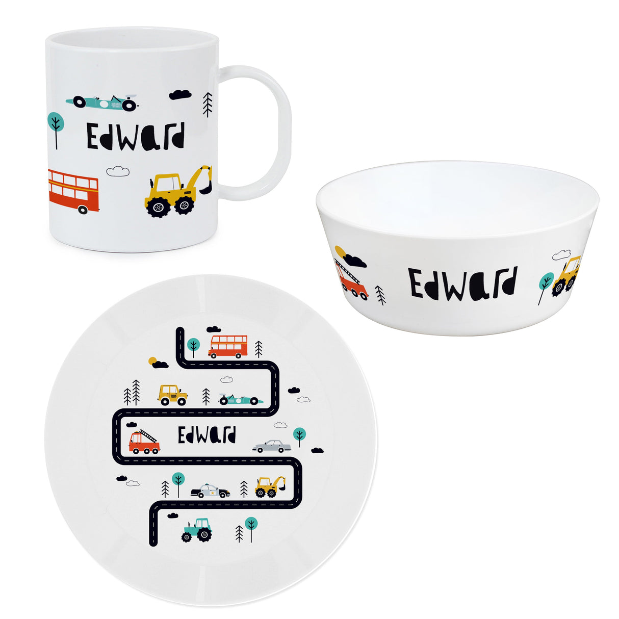 Personalised Little Car Plastic Breakfast Set: 3 - Tableware By Gift Moments