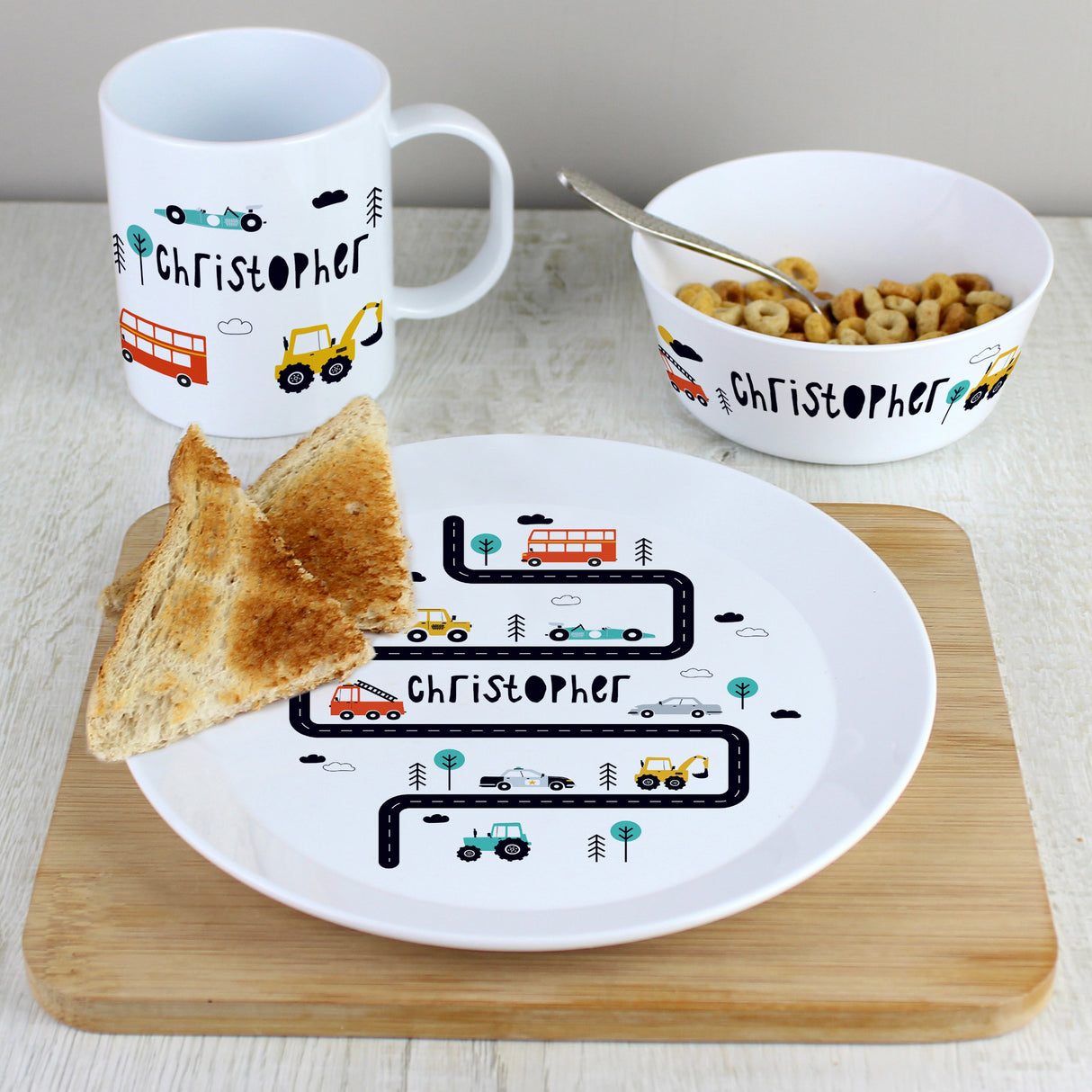 Personalised Little Car Plastic Breakfast Set: 2 - Tableware By Gift Moments