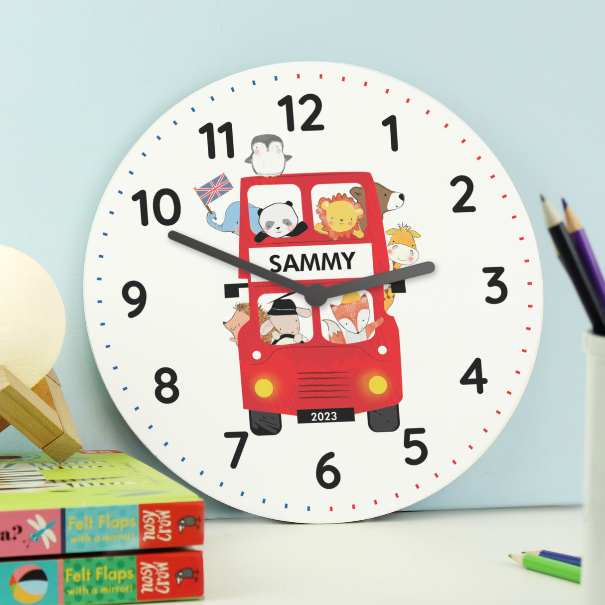 Personalised London Animal Bus Bedroom Clock: 1 - Clocks By Gift Moments