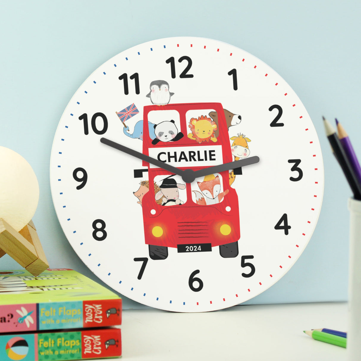 Personalised London Animal Bus Bedroom Clock: 3 - Clocks By Gift Moments