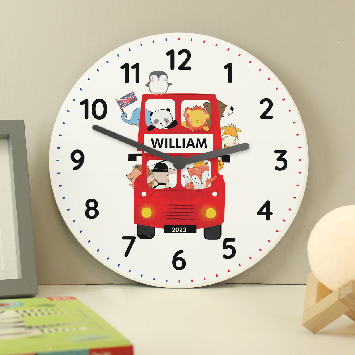 Personalised London Animal Bus Bedroom Clock: 4 - Clocks By Gift Moments