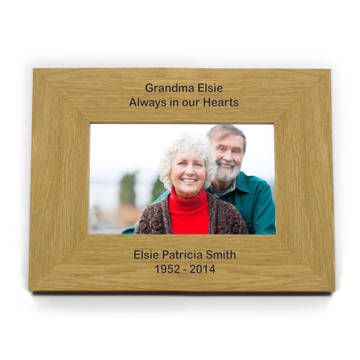 Personalised Long Message 6x4 Landscape Oak Finish Photo Frame: 4 - Photo Frames By Gift Moments