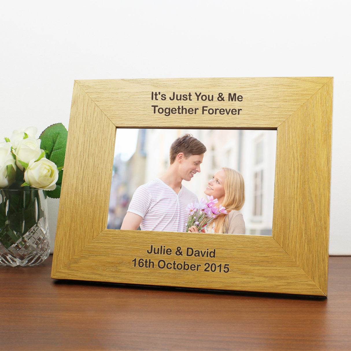Personalised Long Message 6x4 Landscape Oak Finish Photo Frame: 2 - Photo Frames By Gift Moments