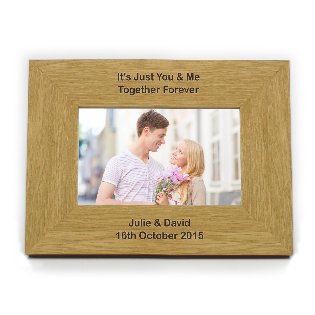 Personalised Long Message 6x4 Landscape Oak Finish Photo Frame: 6 - Photo Frames By Gift Moments