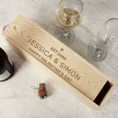 Personalised Love Heart Wooden Wine Bottle Box: 2 Barware By Gift Moments