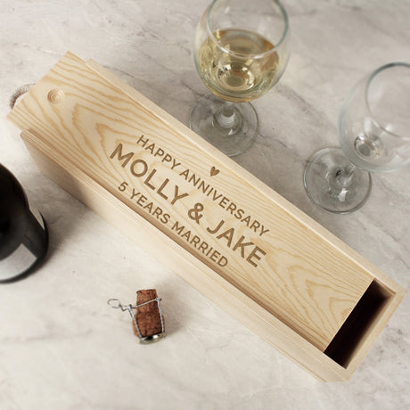 Personalised Love Heart Wooden Wine Bottle Box: 3 Barware By Gift Moments