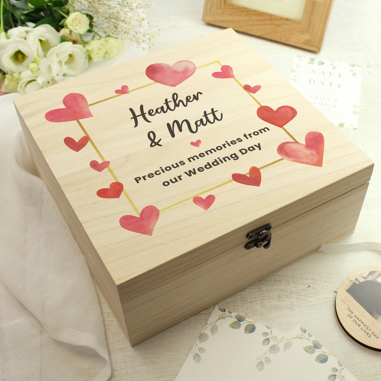 Personalised Love Hearts Keepsake Wooden Box - Shop Keepsake Boxes At Gift Moments - 2
