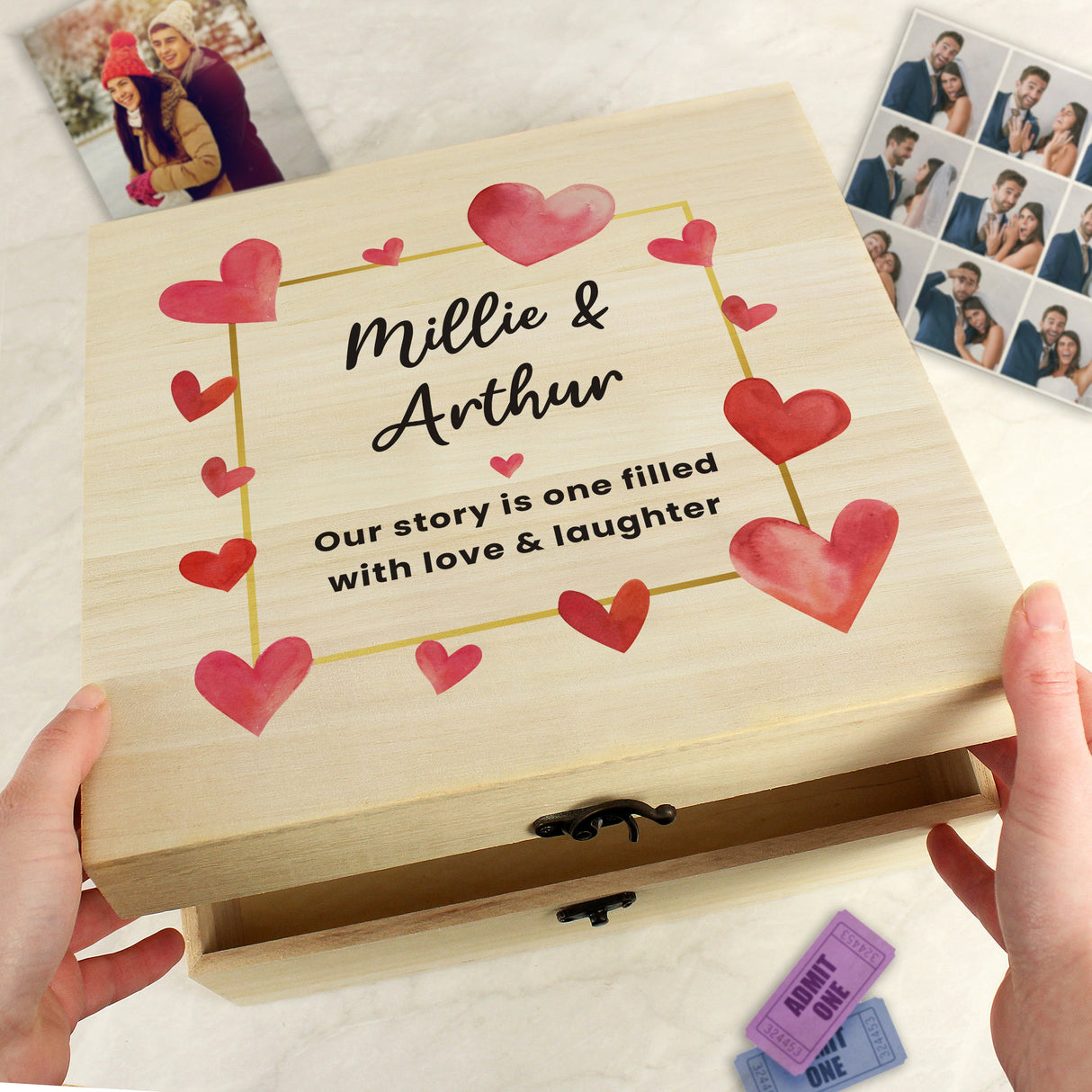 Personalised Love Hearts Keepsake Wooden Box - Shop Keepsake Boxes At Gift Moments - 6
