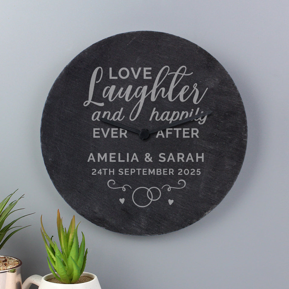 Personalised Love Laughter Slate Clock: 2 - Clocks By Gift Moments