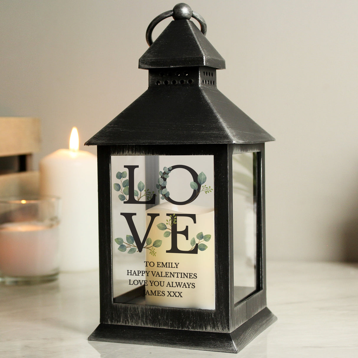 Personalised LOVE LED Black Lantern: 1 - LED Lighting By Gift Moments