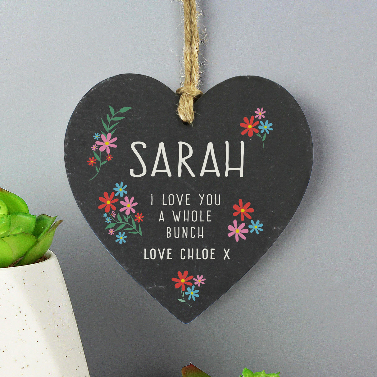 Personalised I Love You A Whole Bunch Hanging Slate Heart: 4 - Decorations By Gift Moments