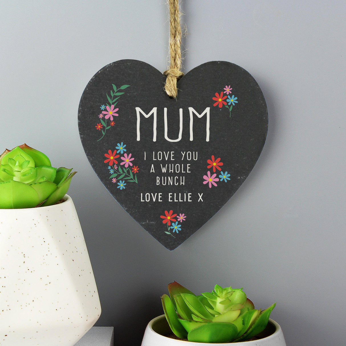 Personalised I Love You A Whole Bunch Hanging Slate Heart: 3 - Decorations By Gift Moments