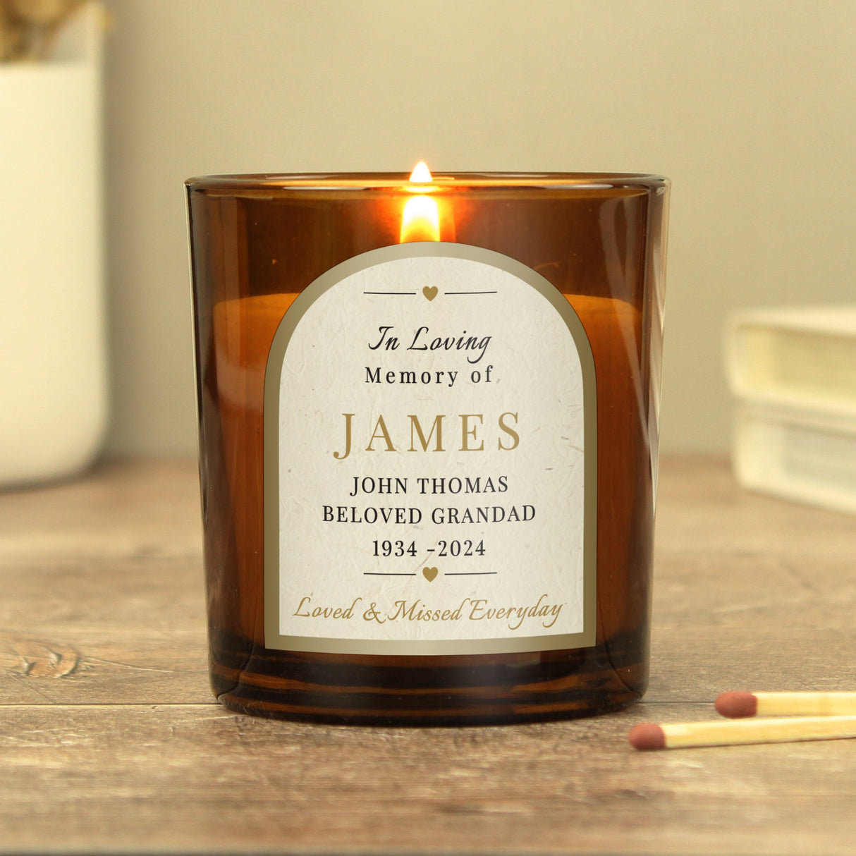 Personalised In Loving Memory Amber Glass Candle: 2 - Candles By Gift Moments
