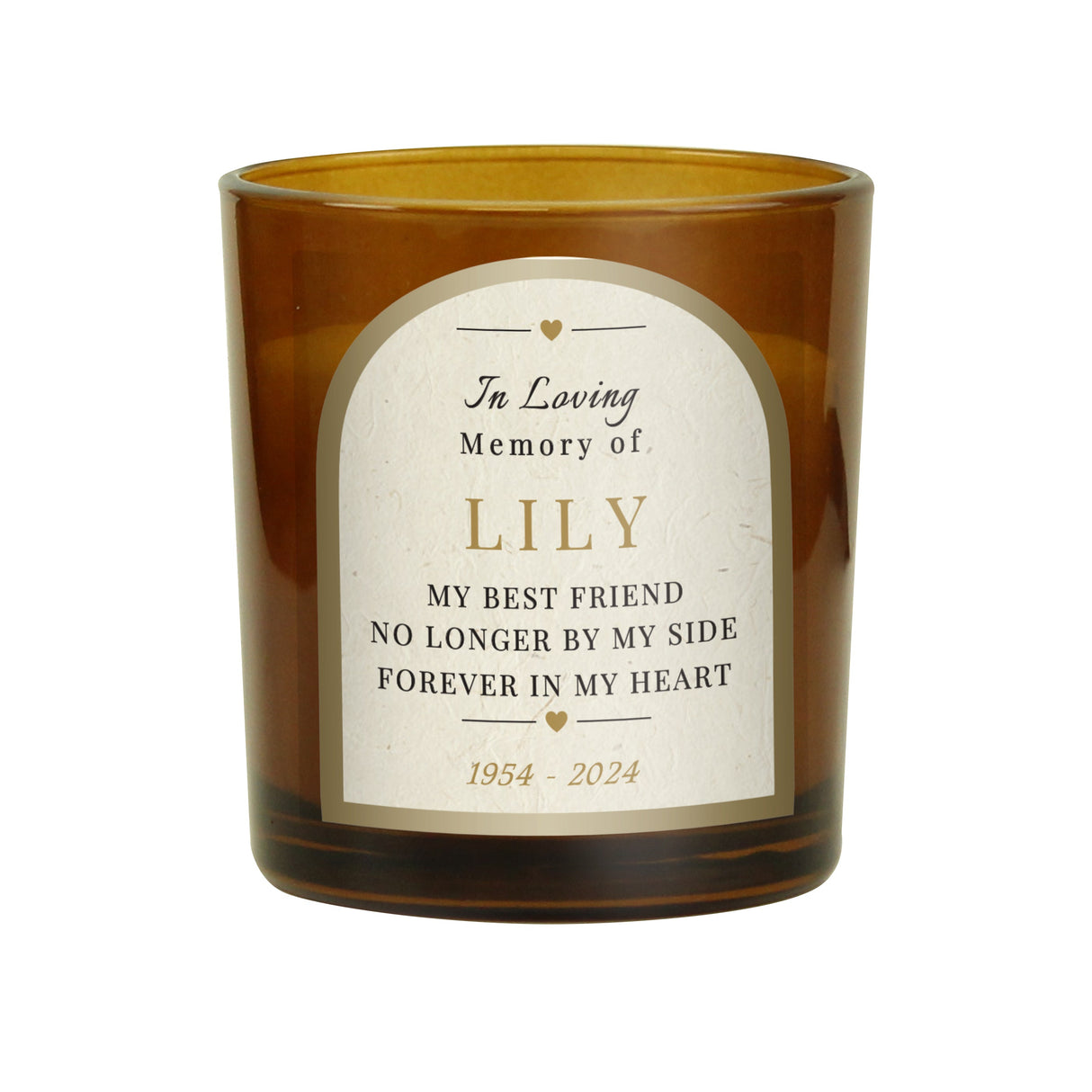 Personalised In Loving Memory Amber Glass Candle: 5 - Candles By Gift Moments