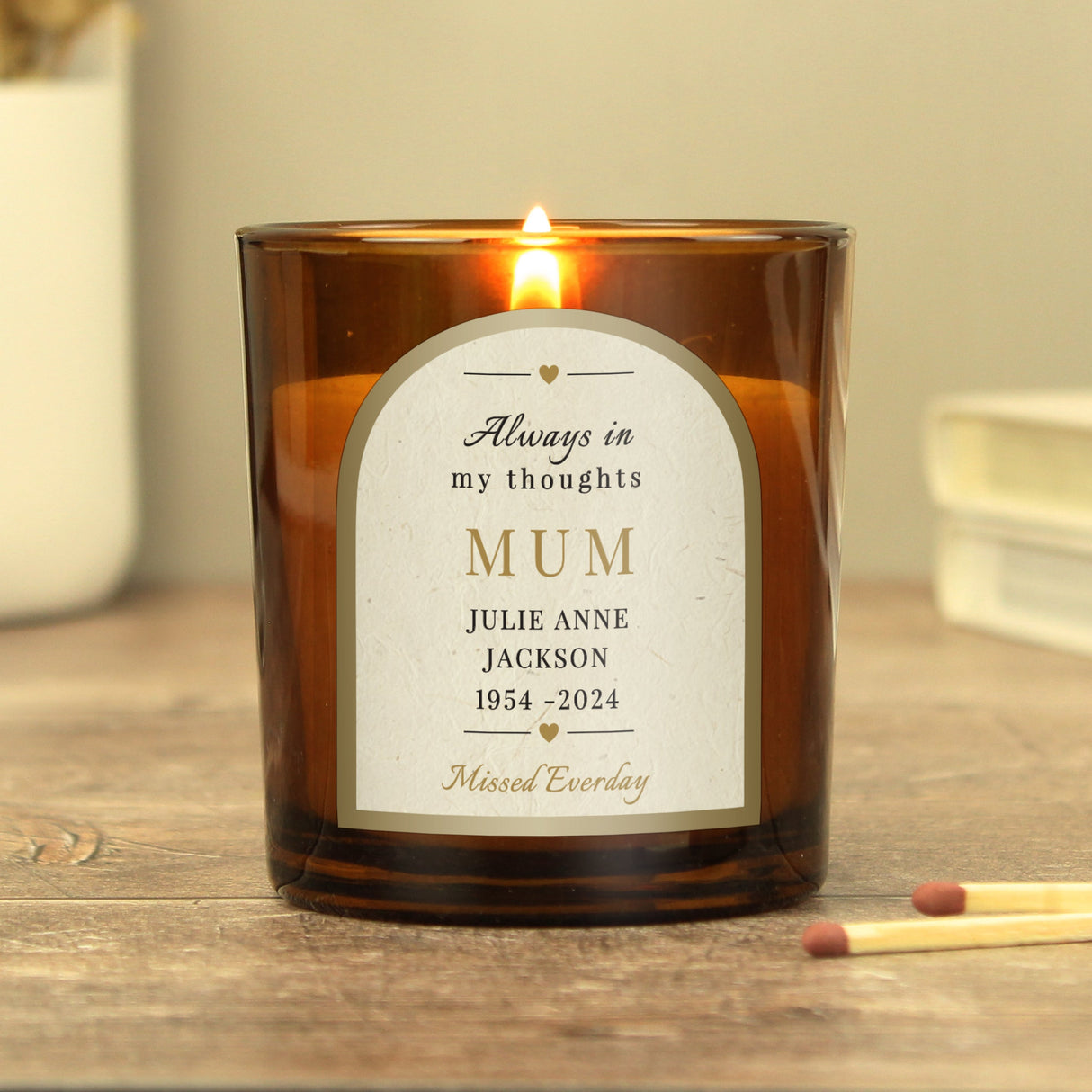 Personalised In Loving Memory Amber Glass Candle: 7 - Candles By Gift Moments