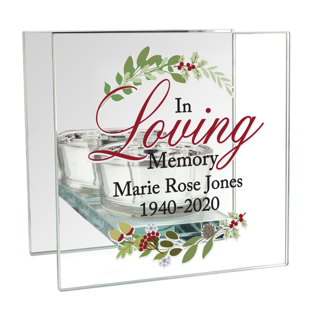 Personalised In Loving Memory Christmas Mirrored Glass Tea Light Candle Holder: 3 - Candle Holders By Gift Moments
