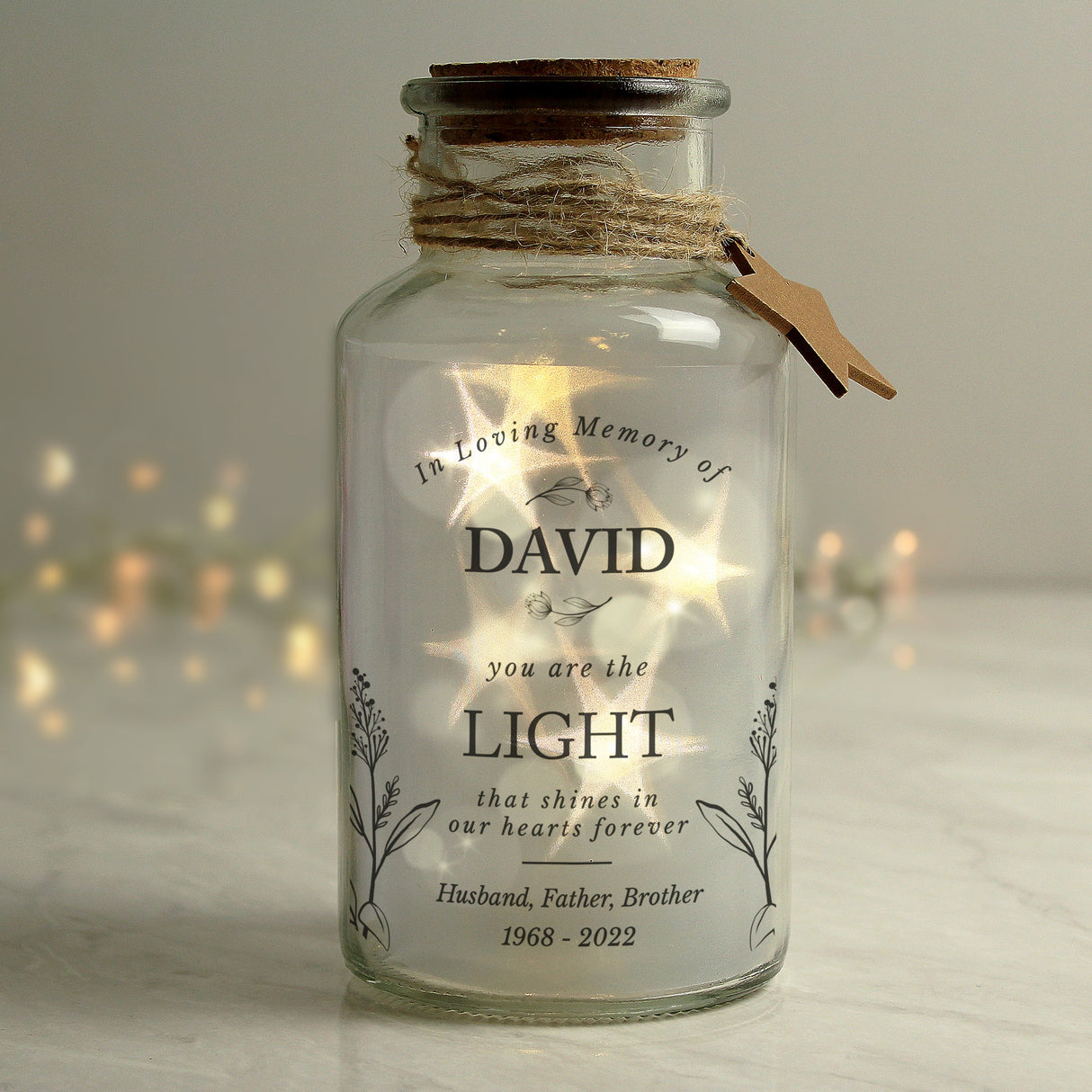 Personalised In Loving Memory LED Glass Jar: 3 - LED Lighting By Gift Moments