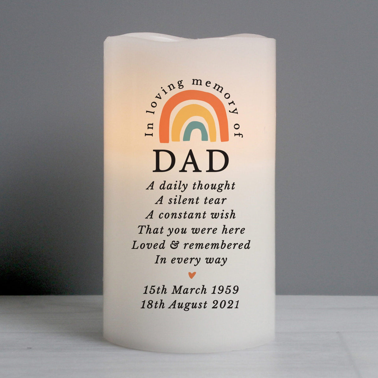 Personalised In Loving Memory Rainbow LED candle: 1 - LED Lighting By Gift Moments