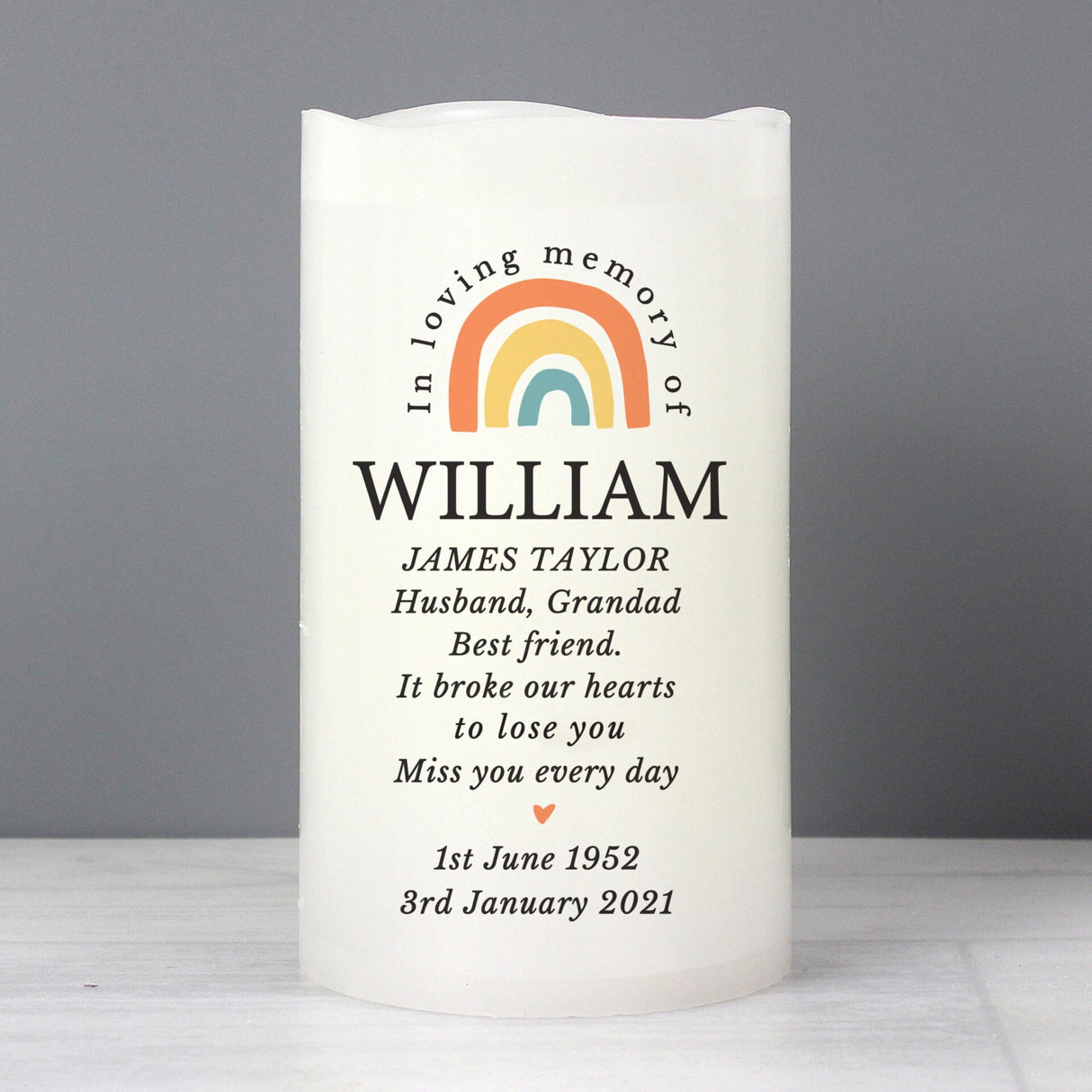 Personalised In Loving Memory Rainbow LED candle: 2 - LED Lighting By Gift Moments
