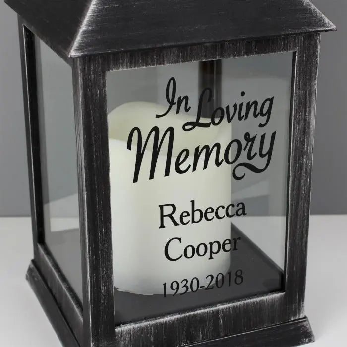 Personalised In Loving Memory Rustic Black Lantern: 2 - LED Lighting By Gift Moments