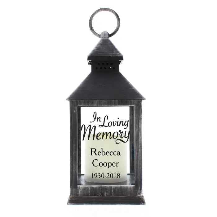 Personalised In Loving Memory Rustic Black Lantern: 3 - LED Lighting By Gift Moments