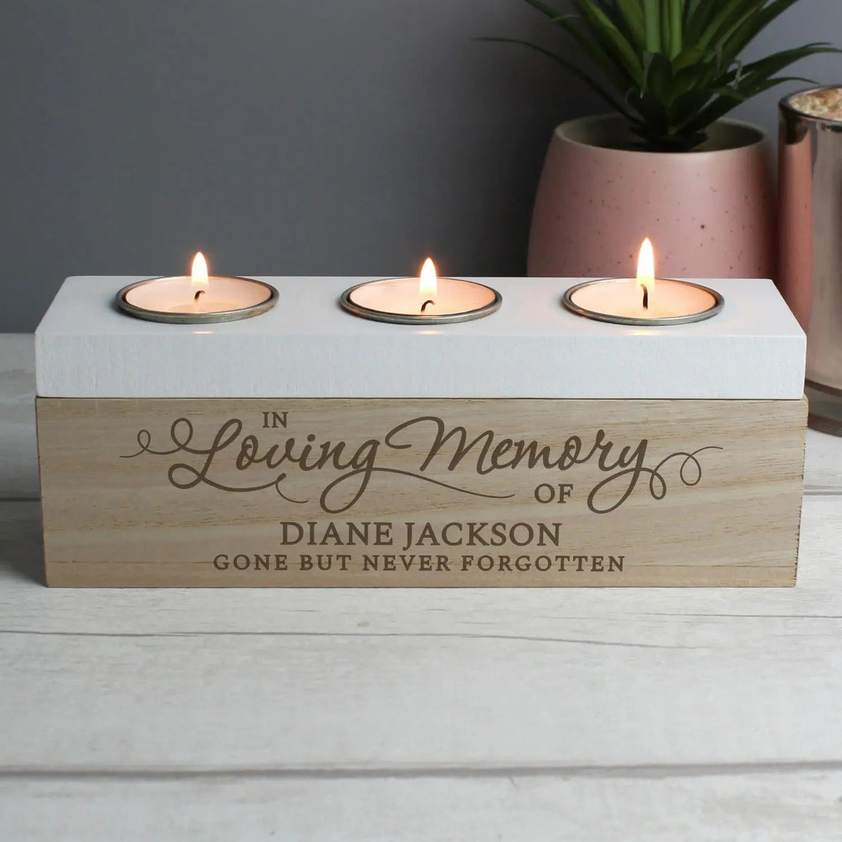 Personalised In Loving Memory Triple Tea Light Box: 2 - Candle Holders By Gift Moments
