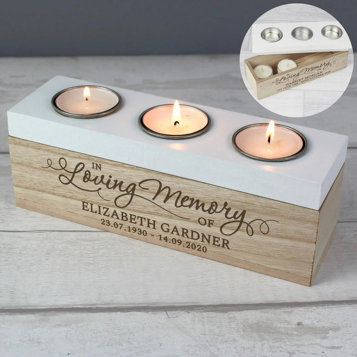 Personalised In Loving Memory Triple Tea Light Box: 1 - Candle Holders By Gift Moments