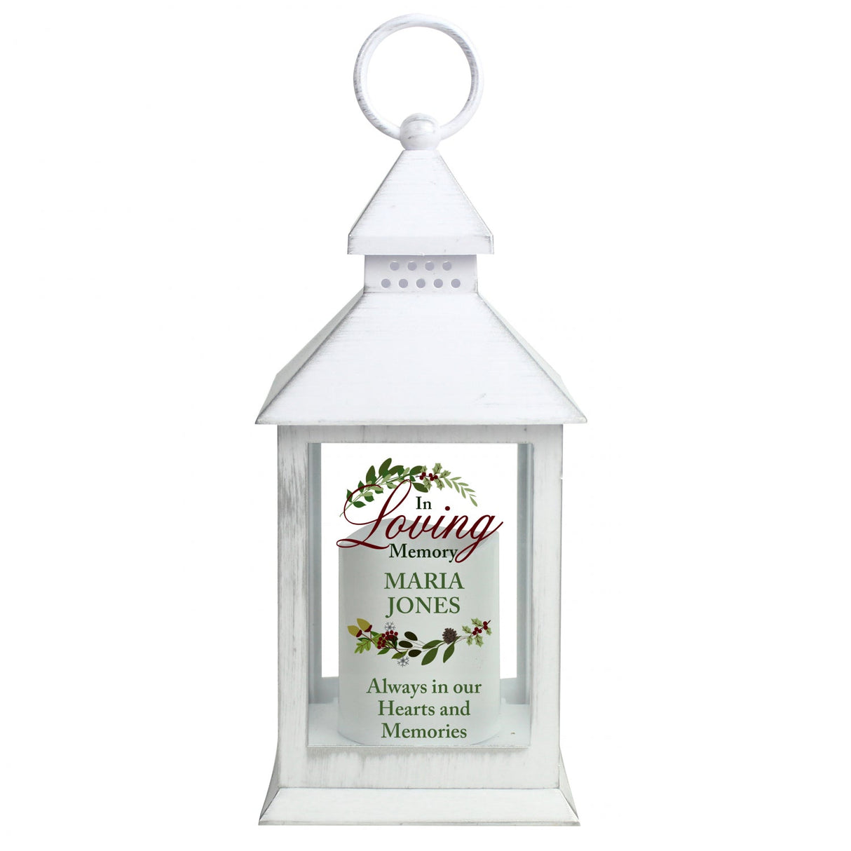 Personalised In Loving Memory White Lantern: 4 - LED Lighting By Gift Moments