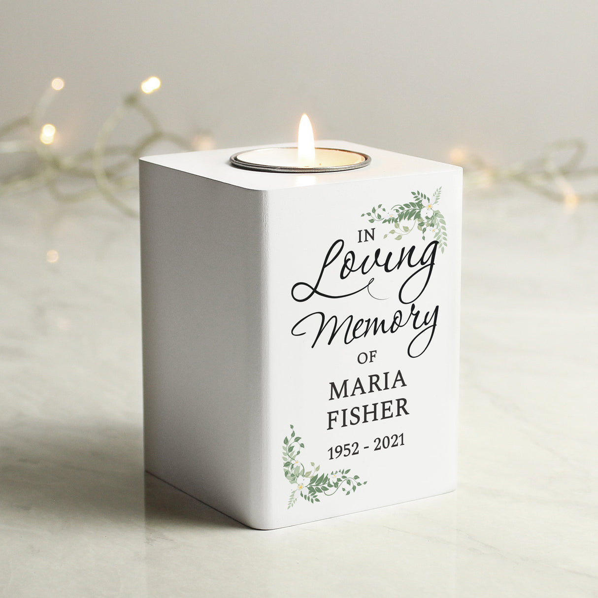 Personalised In Loving Memory White Wooden Tea light Holder: 3 - Candle Holders By Gift Moments