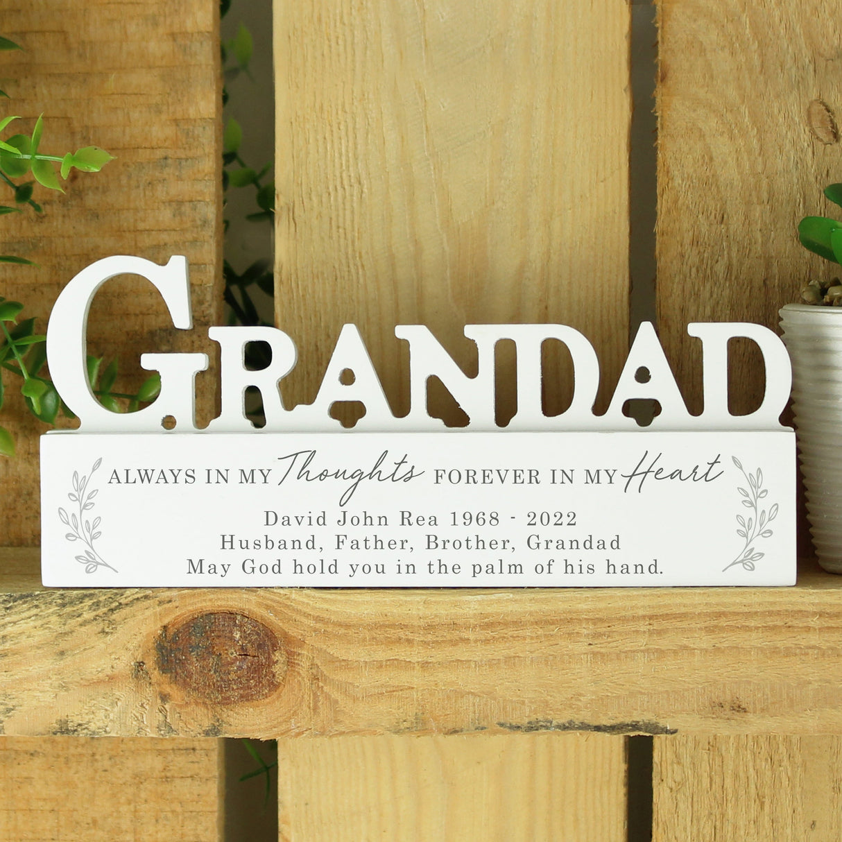 Personalised In Loving Memory Wooden Grandad Ornament: 1 - Memorials By Gift Moments