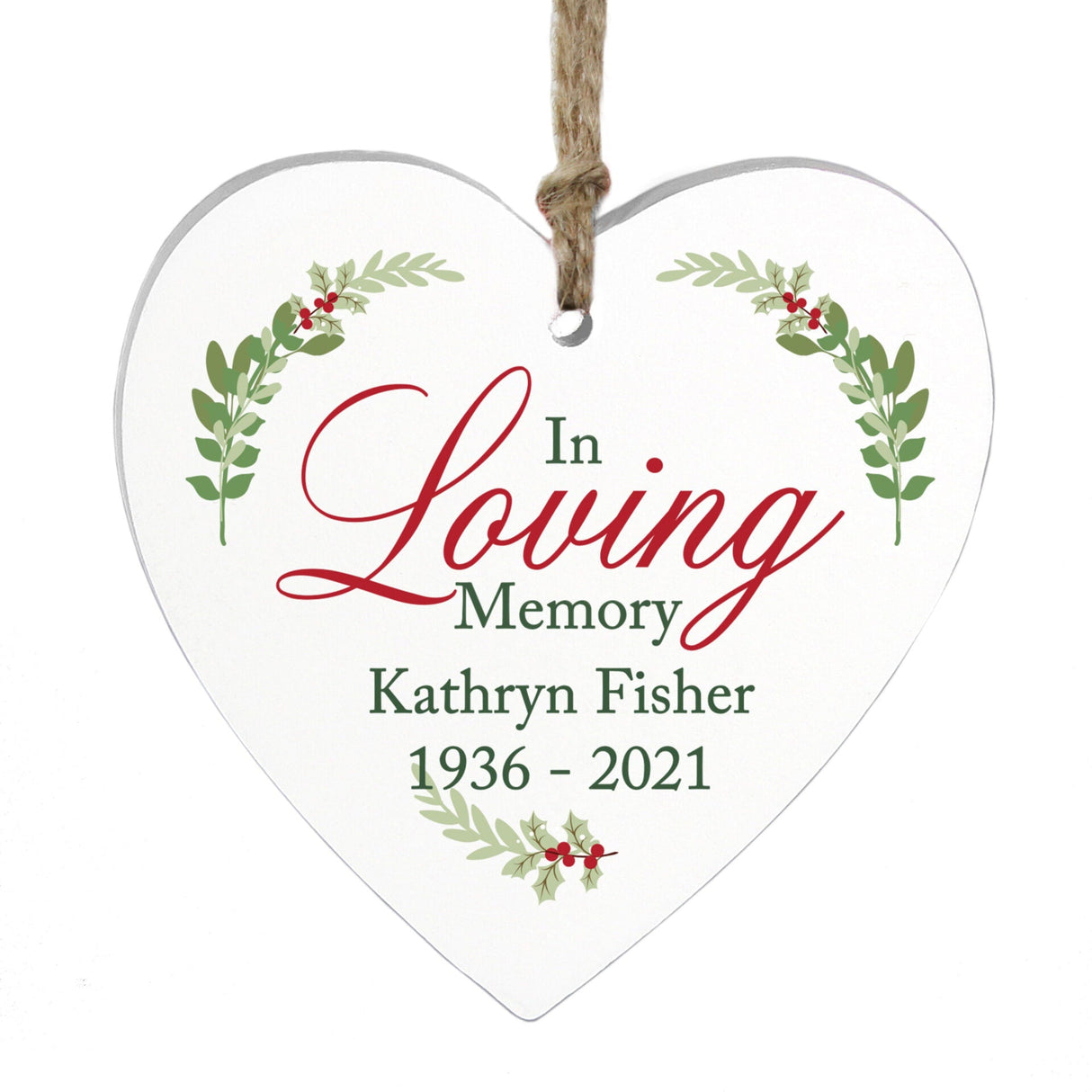 Personalised In Loving Memory Wooden Heart Decoration: 4 - Christmas Decorations By Gift Moments