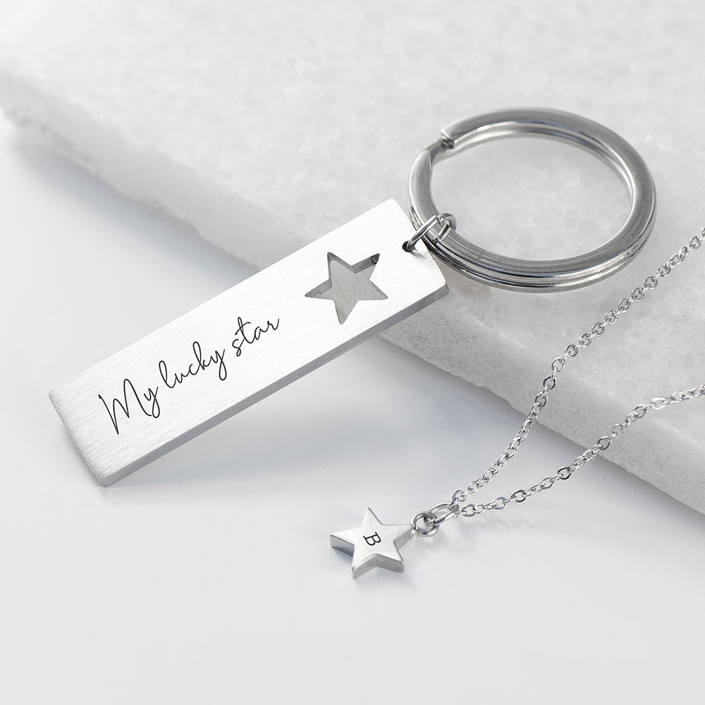 Personalised Lucky Star Necklace & Keyring Set: 1 - Necklaces By Gift Moments