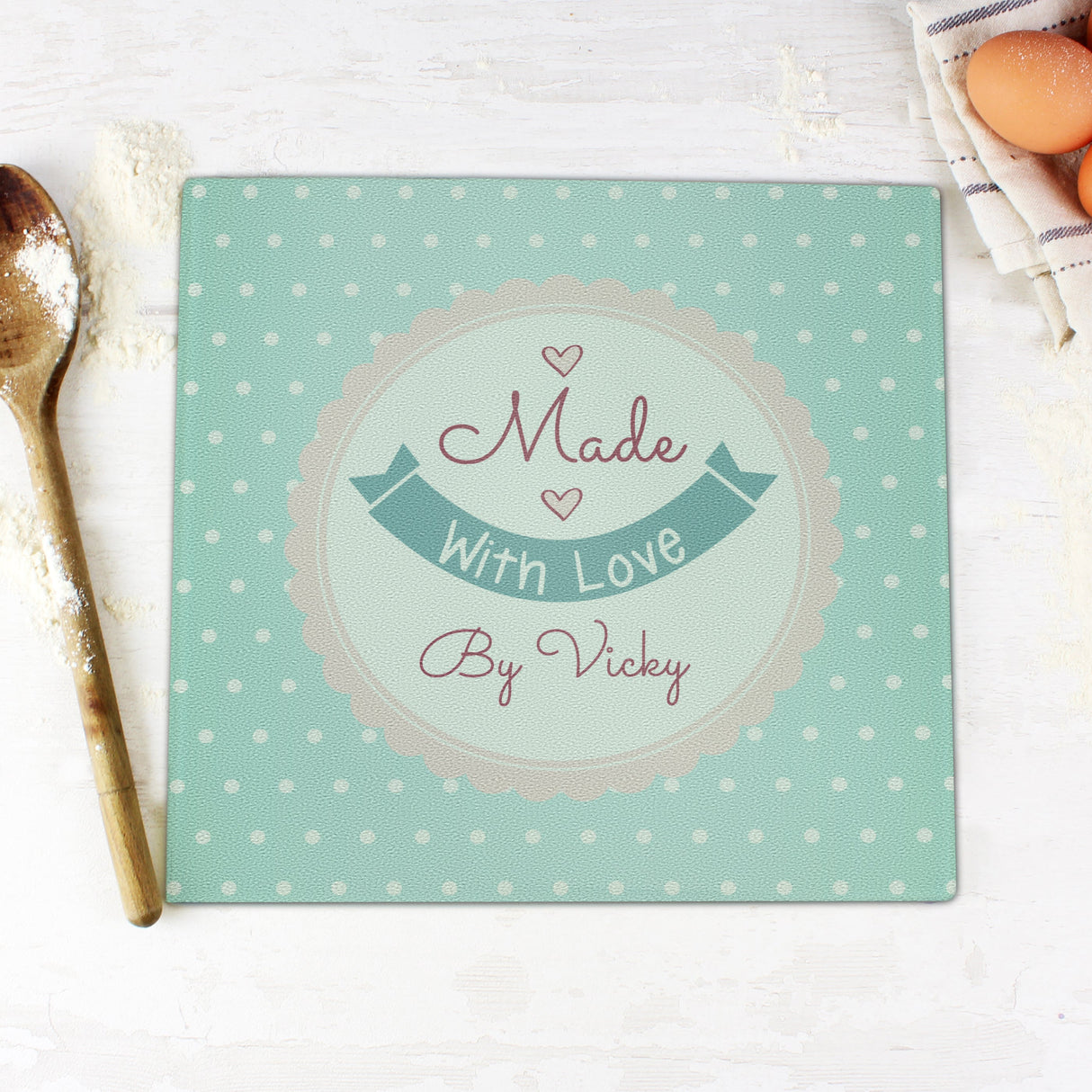 Personalised Made with Love Glass Chopping Board/Worktop Saver: 1 - Chopping Boards By Gift Moments