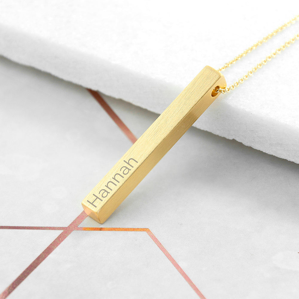 Personalised Matt Vertical Bar Necklaces: 3 - Gold - Necklaces By Gift Moments