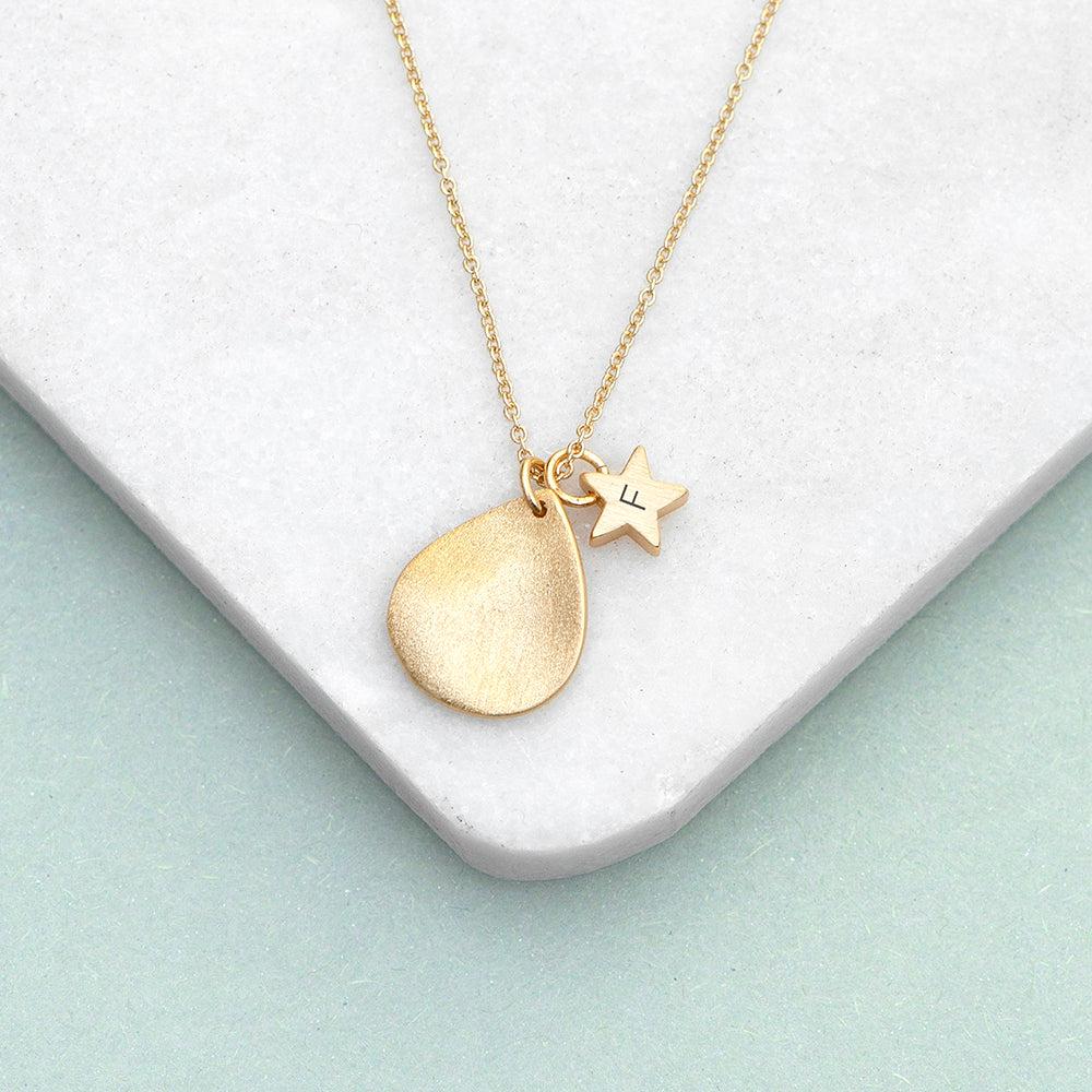 Personalised Matte Star and Drop Necklaces: 4 - Gold - Necklaces By Gift Moments