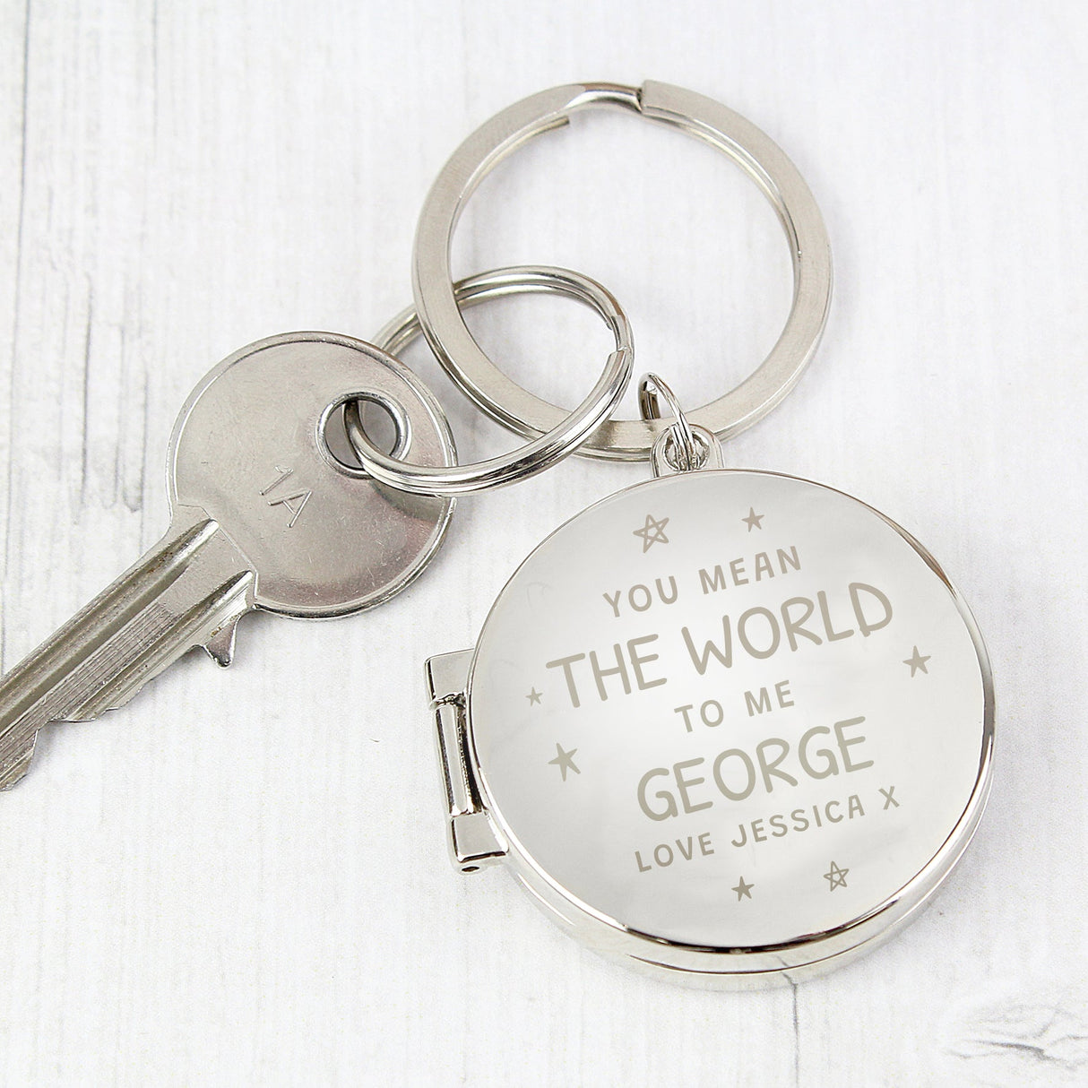 Personalised You Mean The World To Me Round Photo keyring: 4 - Keyrings By Gift Moments