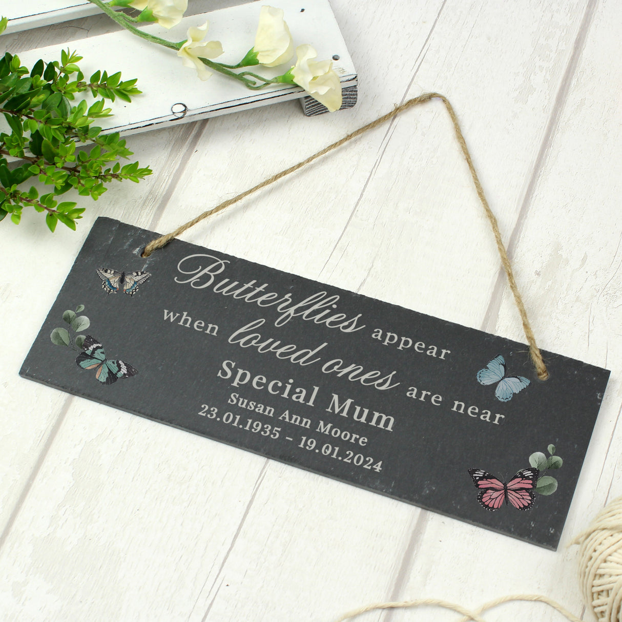 Personalised Memorial Butterflies Appear Slate Hanging Ornament: 2 - Signs & Plaques By Gift Moments