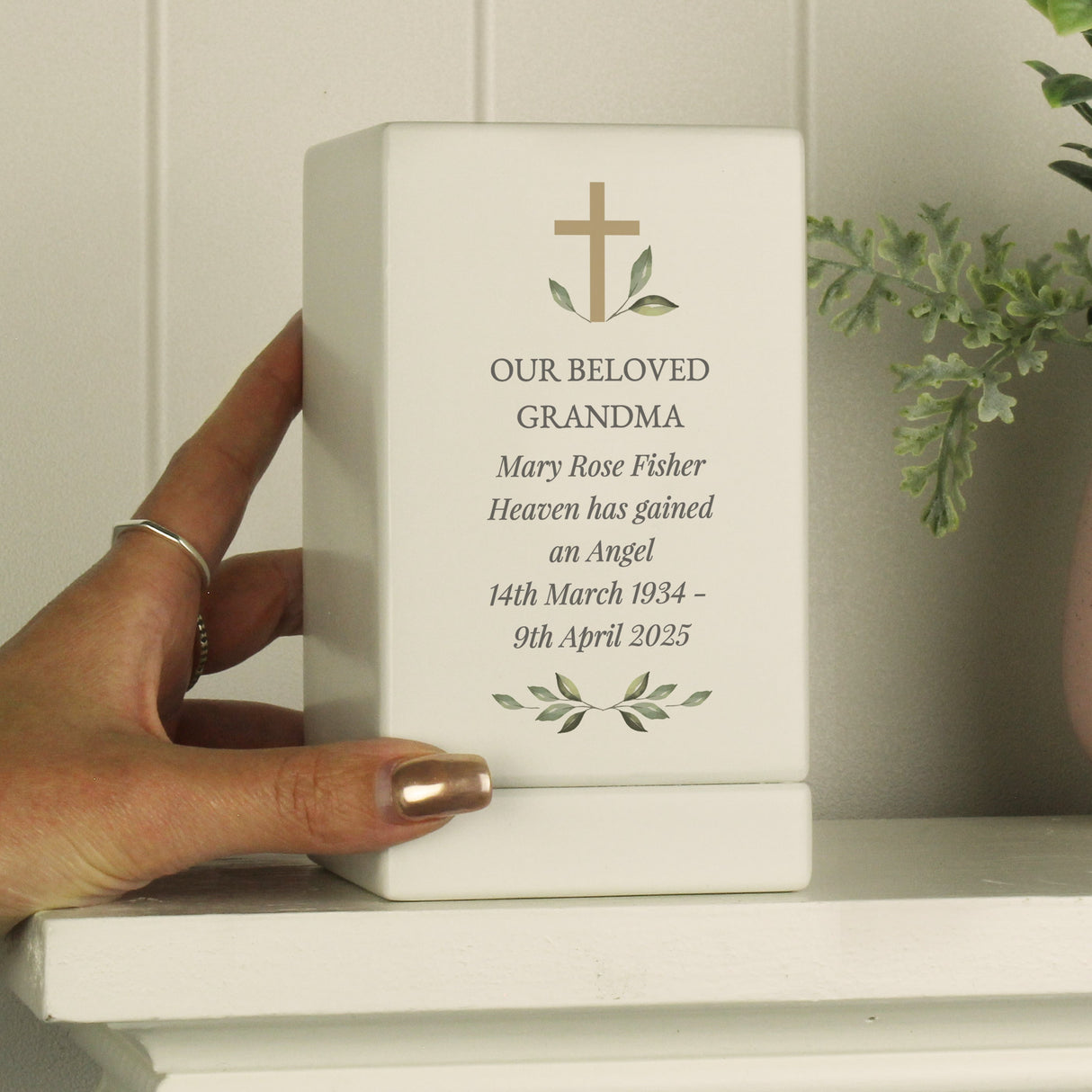 Personalised Memorial Cross Small Wooden Urn: 4 - Urns By Gift Moments