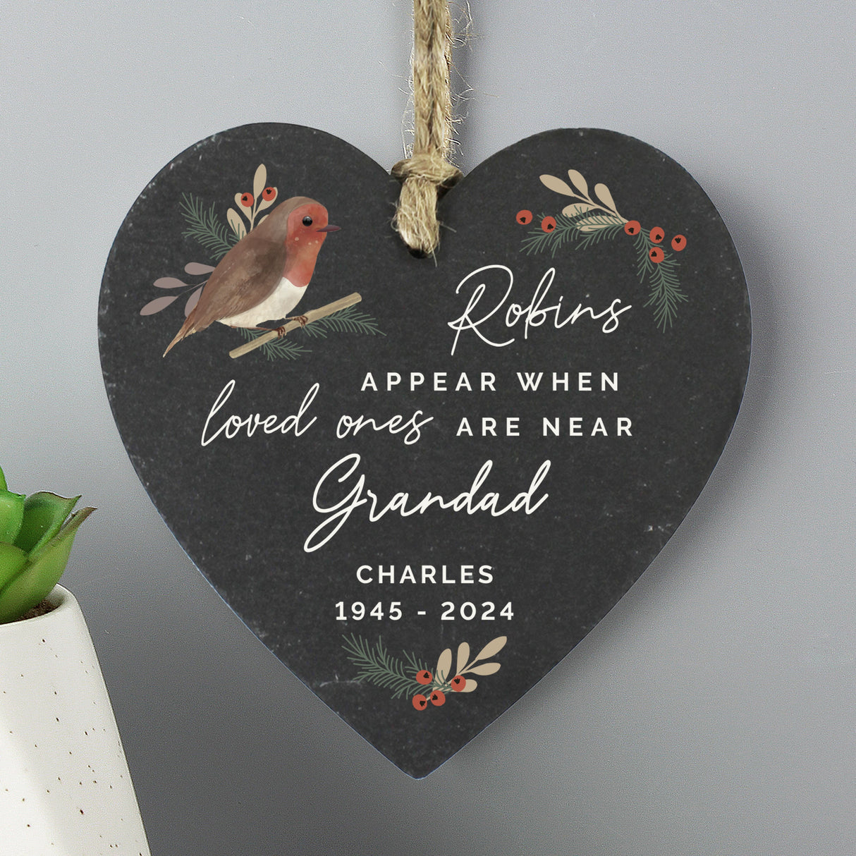 Personalised Memorial Robins Appear Slate Heart - Shop Decorations At Gift Moments - 2